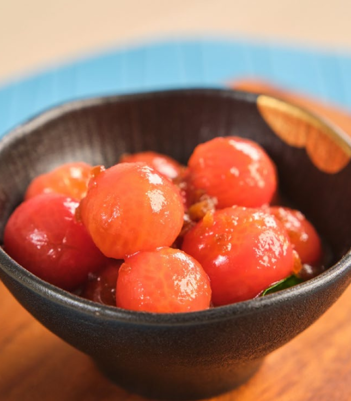 Poach Cherry Tomato with  Black Vinegar Dressing
