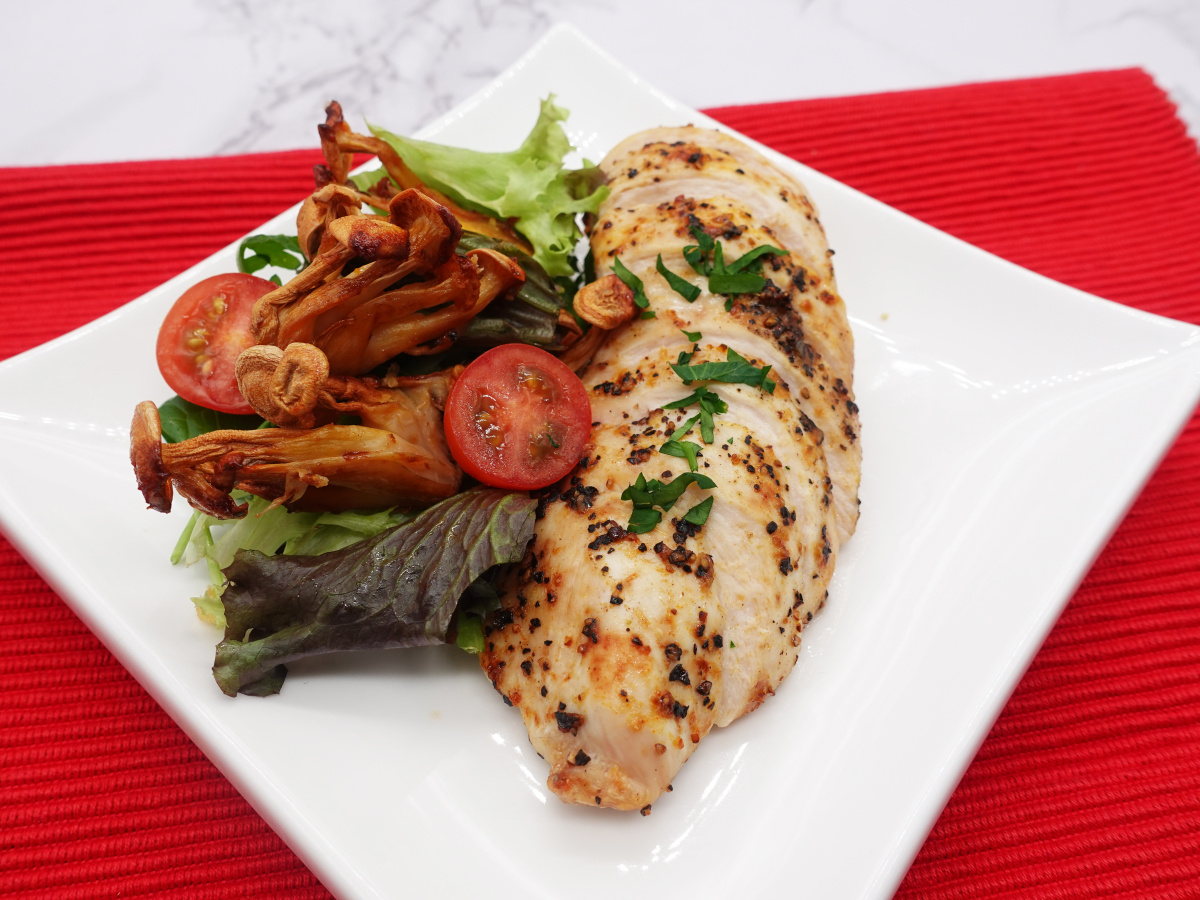Roasted Chicken with a side of mushroom salad 