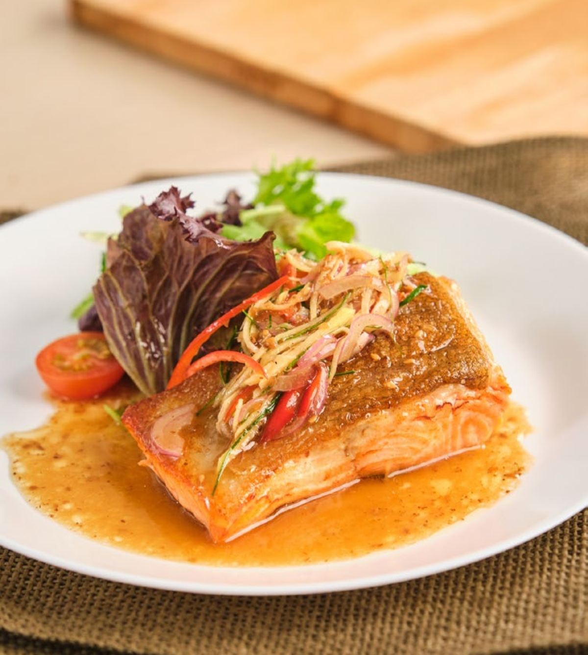 Grill Salmon Fillet with  Ginger Chili Wafu Sauce