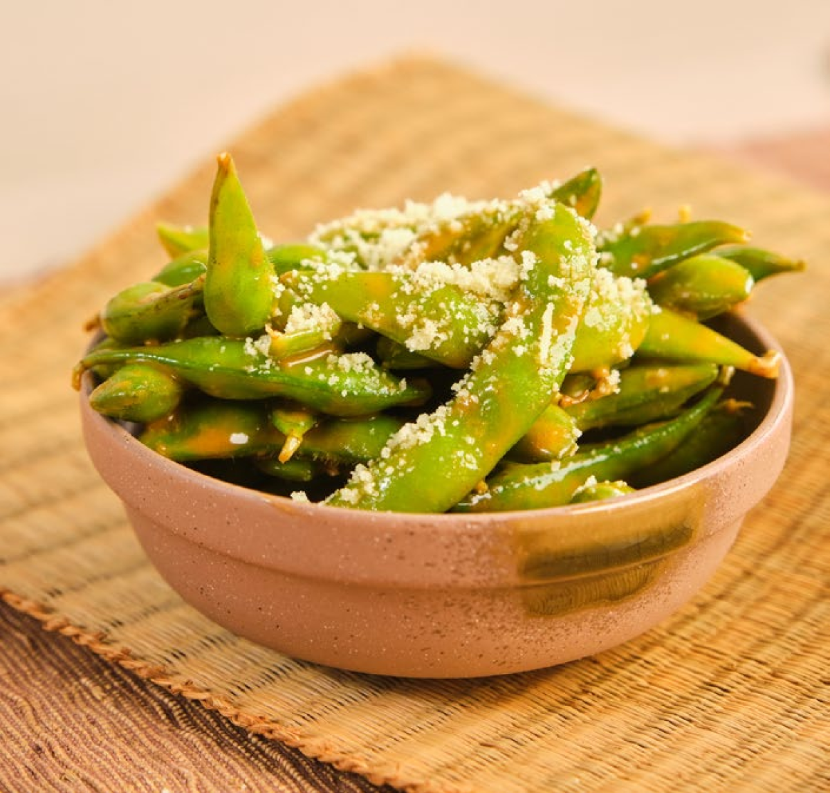 Hot Spicy Edamame with Parmesan